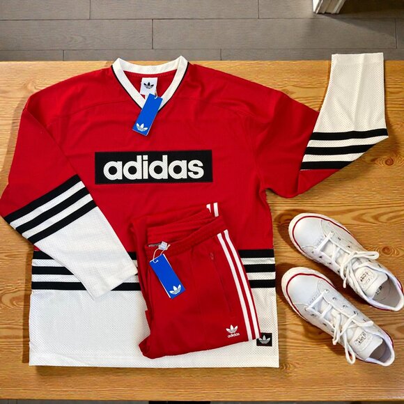 ❤️ NWT ADIDAS ORIGINAL JERSEY TOP AND PANTS MATCHING 3 STRIPE SET M 2 PC - Picture 3 of 8
